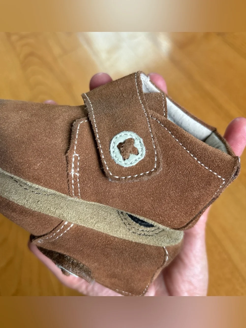 Livie & Luca Benny bootie Shoes Brown camel suede Leather Button 6-12 Months